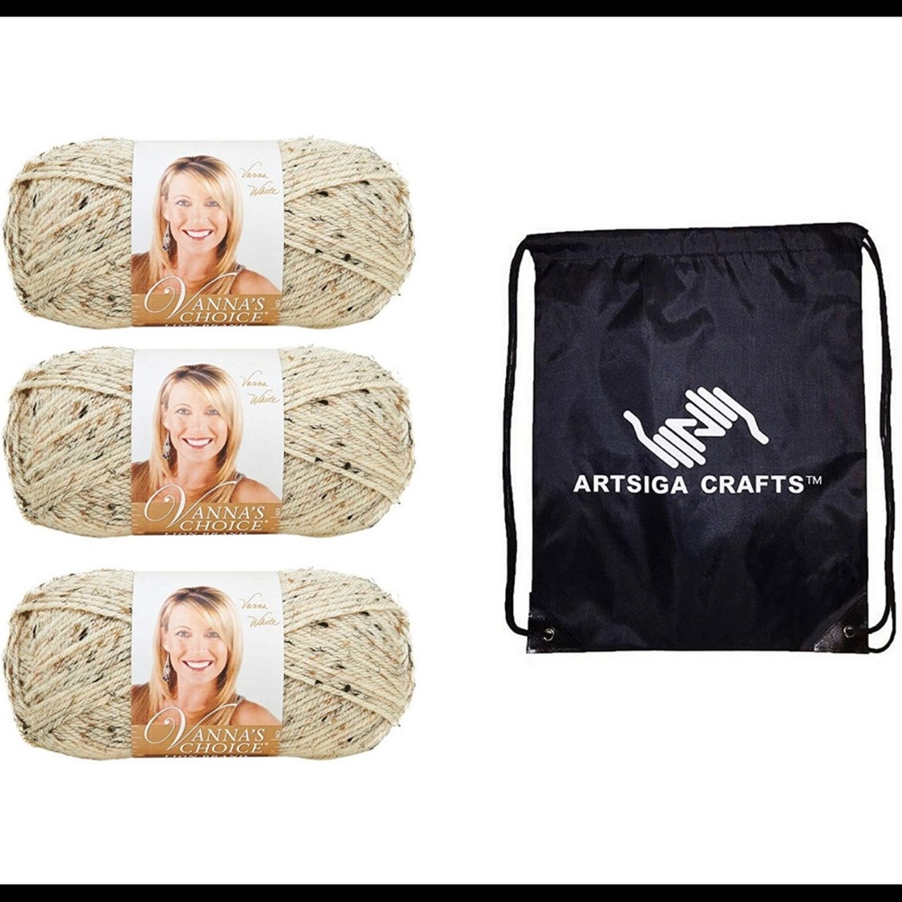 Lion Brand Knitting Yarn Vanna's Choice Oatmeal 3-Skein Factory Pack nwt